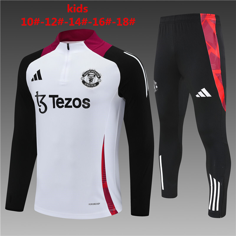 24/25 Manchester United White Winter Long Sleeve Training Suit Kids Size