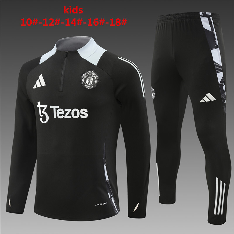 24/25 Manchester United Black Winter Long Sleeve Training Suit Kids Size