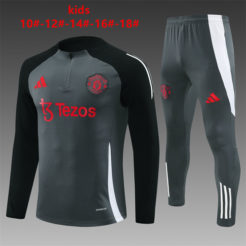 24/25 Manchester United Dark Gray Winter Long Sleeve Training Suit Kids Size