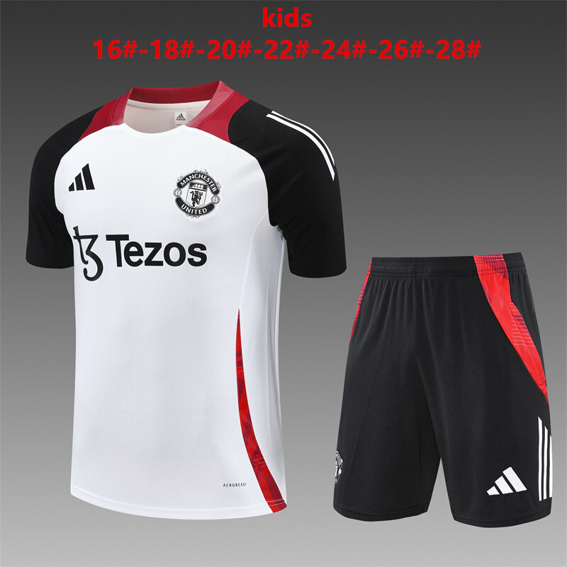 24/25 Short Sleeve Manchester United White Summer Short Sleeve Training Suit Kids Size