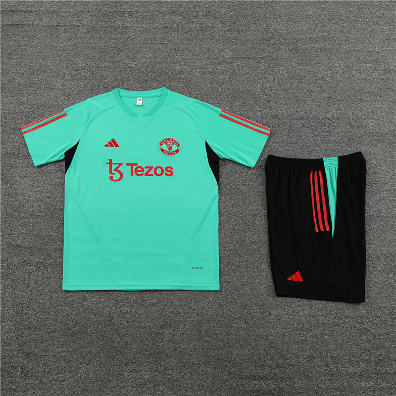 23/24 Short Sleeve Manchester United Green Red Summer Training Suit Kids Size