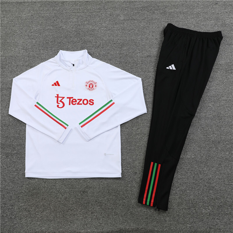 23/24 Manchester United White Winter Long Sleeve Training Suit Kids Size