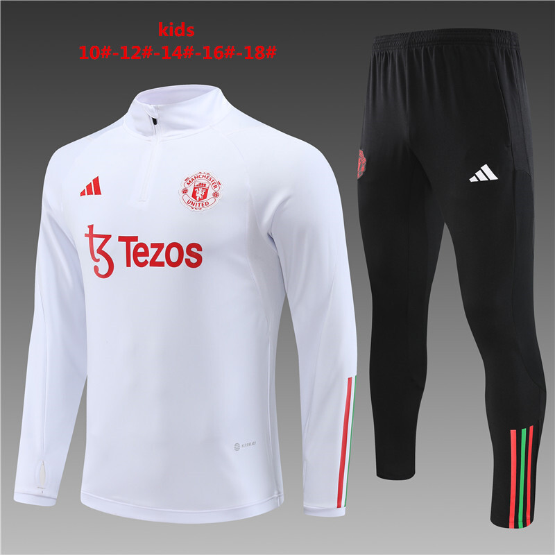 23/24 Manchester United White Winter Long Sleeve Training Suit Kids Size