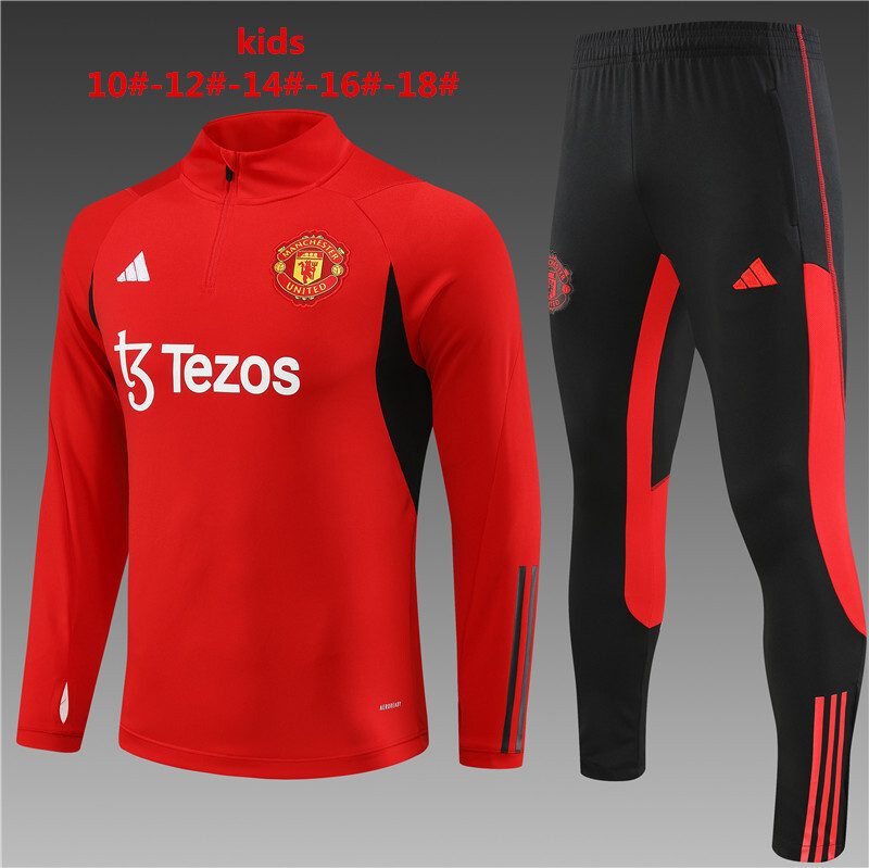 23/24 Manchester United Red Winter Long Sleeve Training Wear Set Kids Size