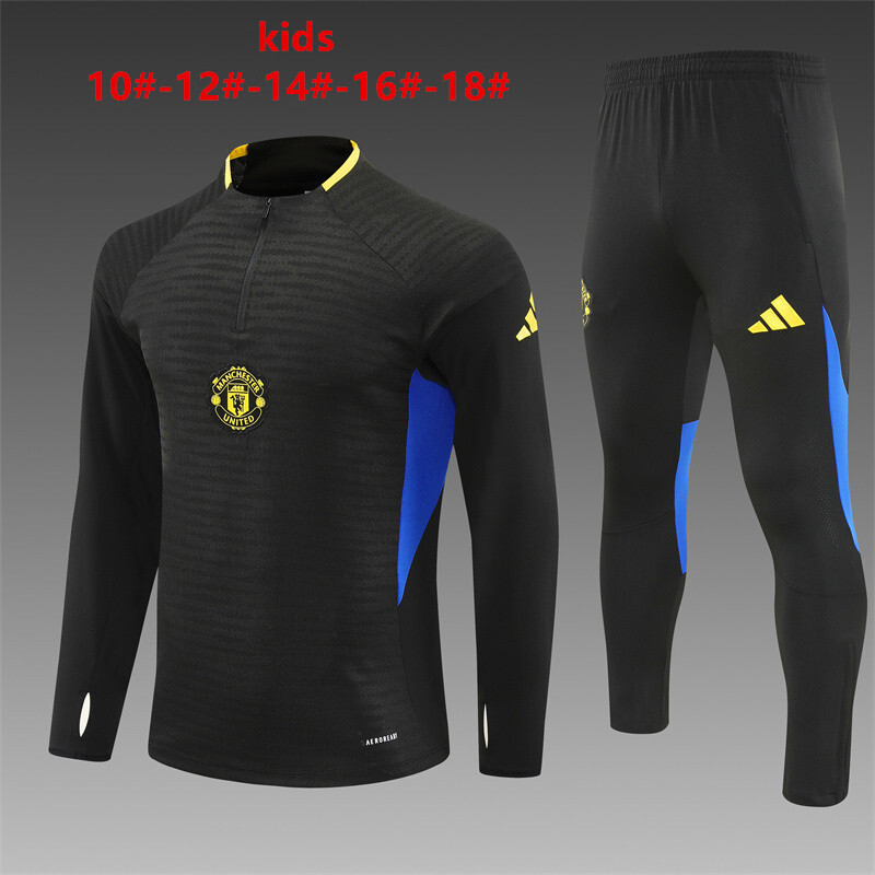 25/26 Manchester United Black Winter Long Sleeve Training Suit Kids Size [Player Version]