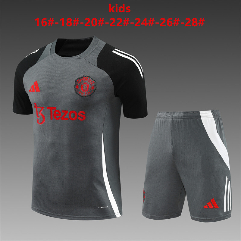24/25 Short Sleeve Manchester United Dark Gray Summer Training Suit Kids Size