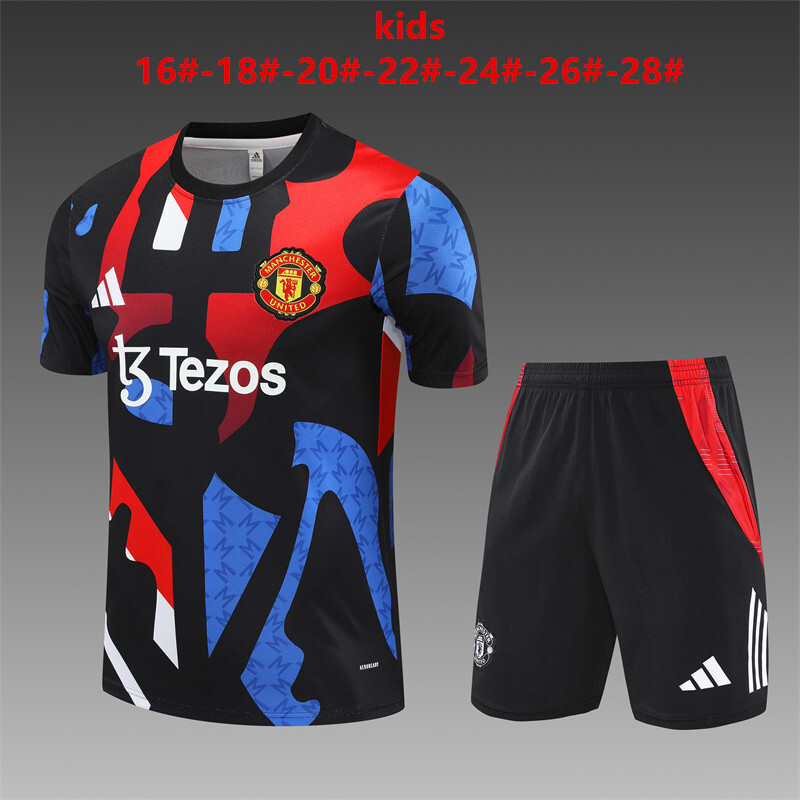 24/25 Short Sleeve Manchester United Black Summer Training Suit Kids Size [Camouflage Style]