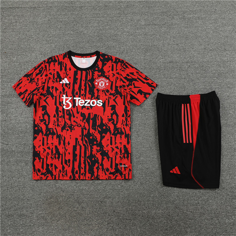 23/24 Short-sleeved Manchester United Red Summer Training Suit Adult Size [Camouflage Style]