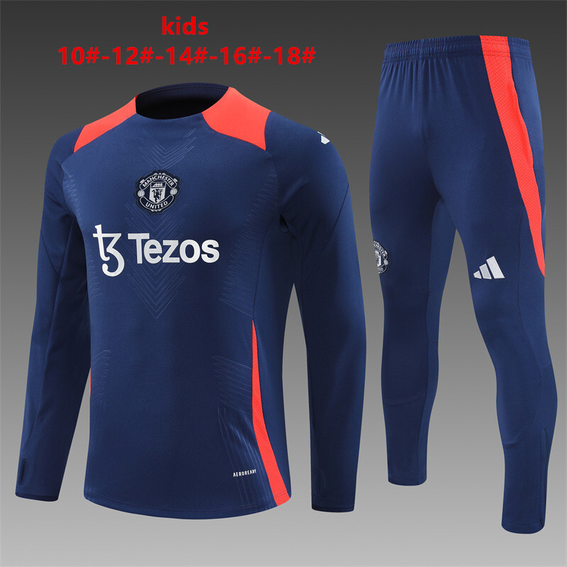 24/25 Manchester United sapphire blue winter long-sleeved training suit set Kids size [player version]