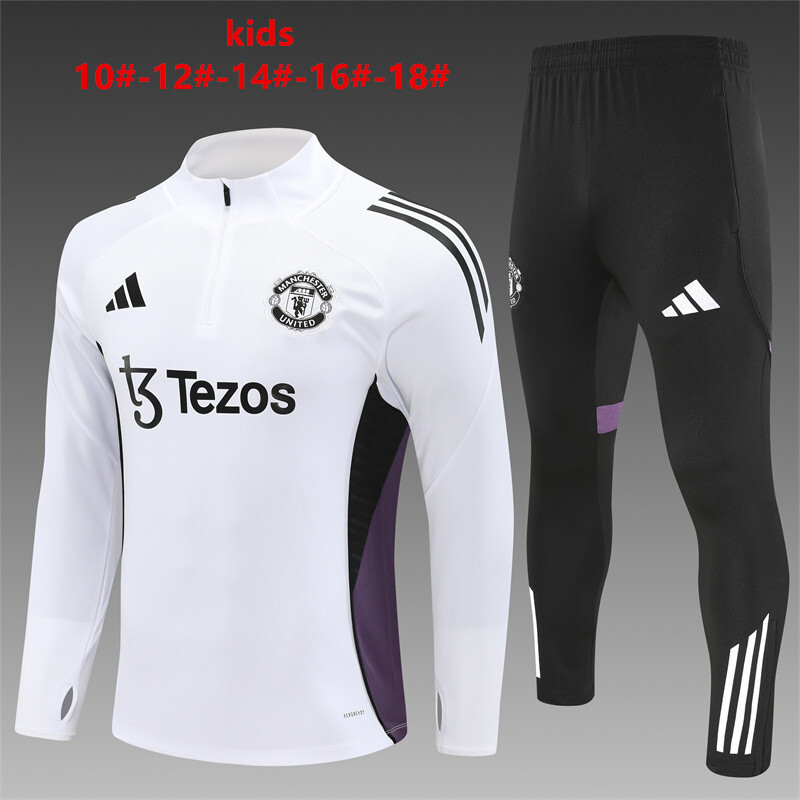 25/26 Manchester United White and Purple Winter Long Sleeve Training Suit Kids Size