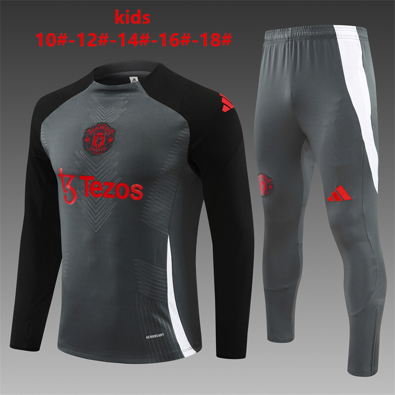 24/25 Manchester United dark gray winter long-sleeved training suit suit Kids size [player version]