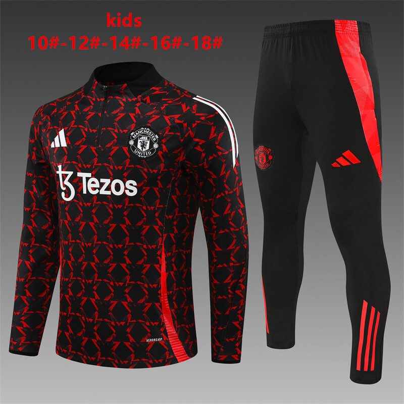 24/25 Manchester United red and black winter long-sleeved training suit set Kids size [camouflage style]