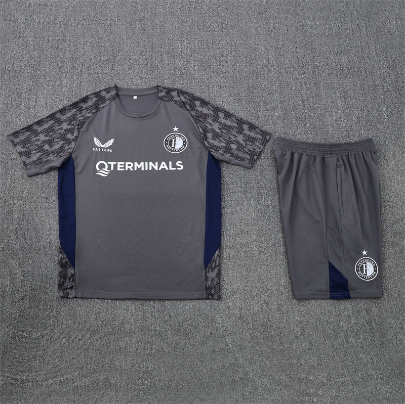 25/26 Feyenoord Dark Gray Summer Short Sleeve Training Suit Adult Size