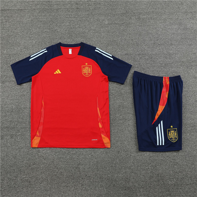 24/25 spain Training Wear Summer Short Sleeve Red Suit Adult Size
