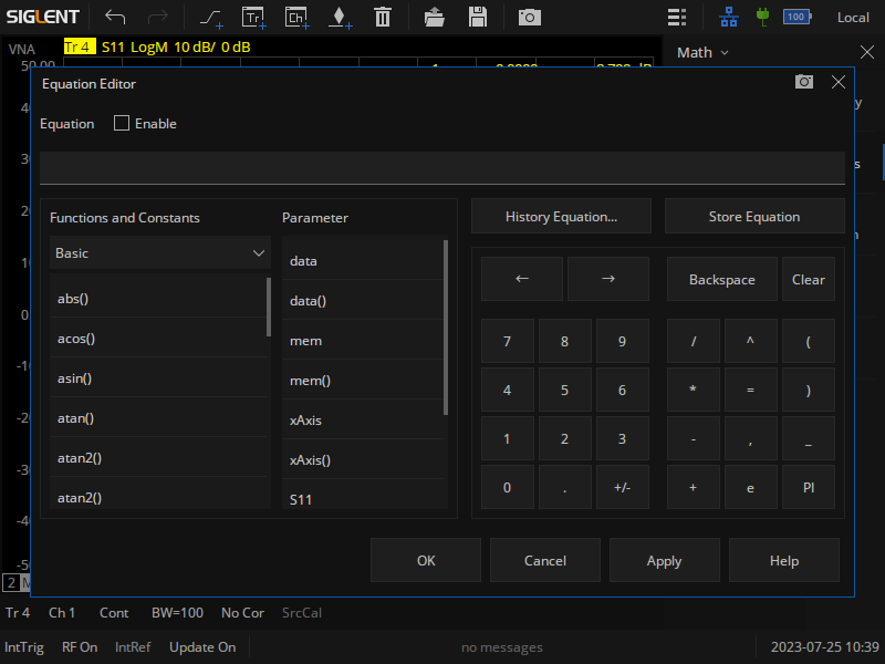 Equation editor for derived parameters