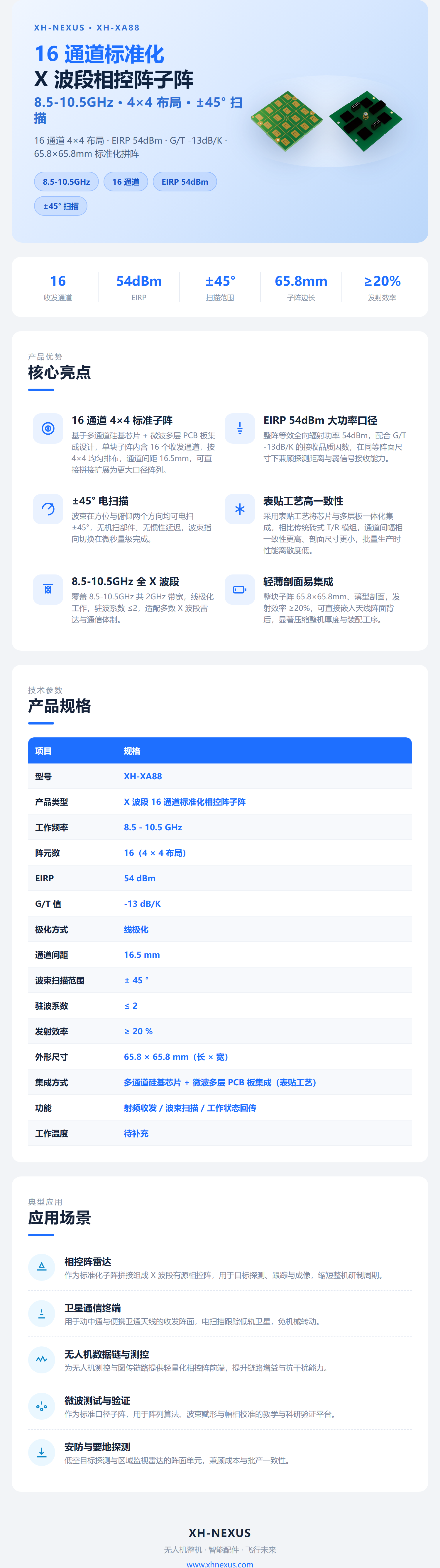 XH-XA88 X波段16通道标准化相控阵子阵
