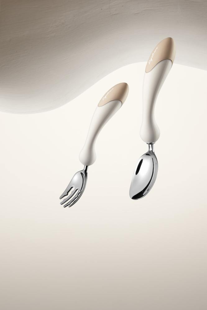 Royalcare Baby Spoon - Self-Feeding Training Fork & Spoon Set, Stainless Steel Ingot-Shaped Utensils for Toddlers Learning to Eat