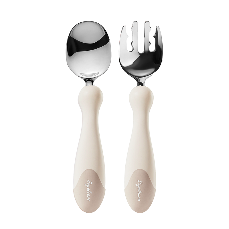 Royalcare Baby Spoon - Self-Feeding Training Fork & Spoon Set, Stainless Steel Ingot-Shaped Utensils for Toddlers Learning to Eat