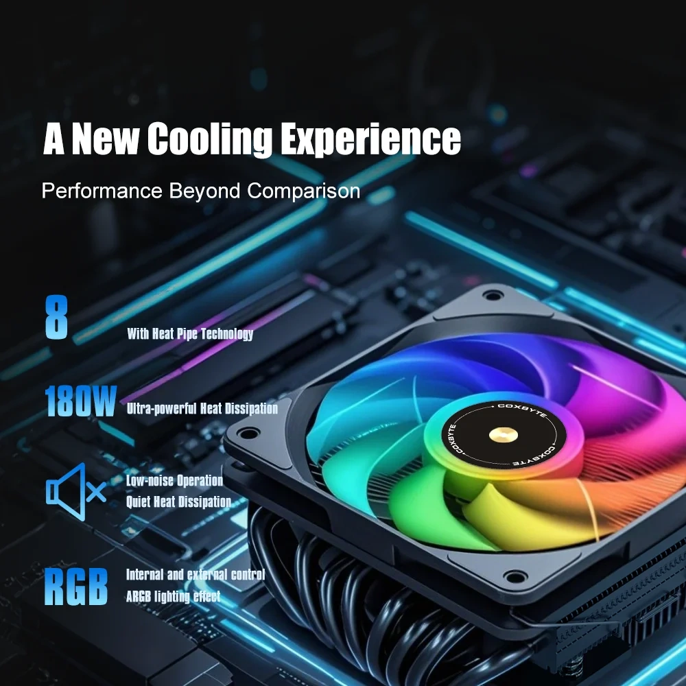 COXBYTE CFan-50V8 8 Heat Pipes Down-pressure CPU Air-cooling Cooler 45MM High 9CM Fan for LGA1200/1700/AM4/5 ITX Chassis