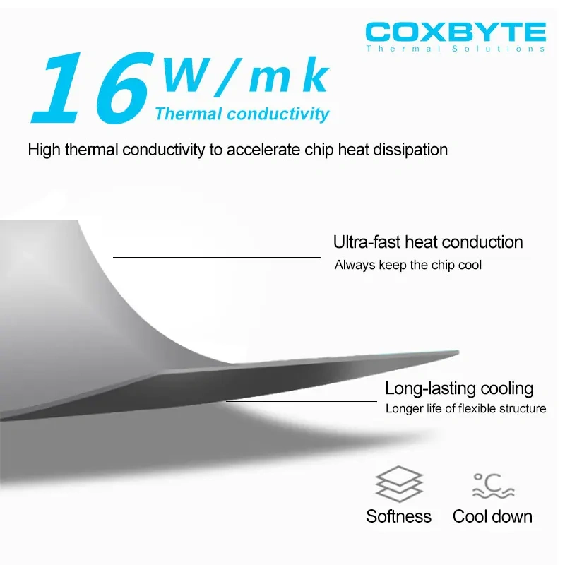 COXBYTE Graphics Card Cooling 16W/MK Thermal Pad Heat Dissipation Silicone Pad CPU/GPU Silicone Grease Cooling Pad
