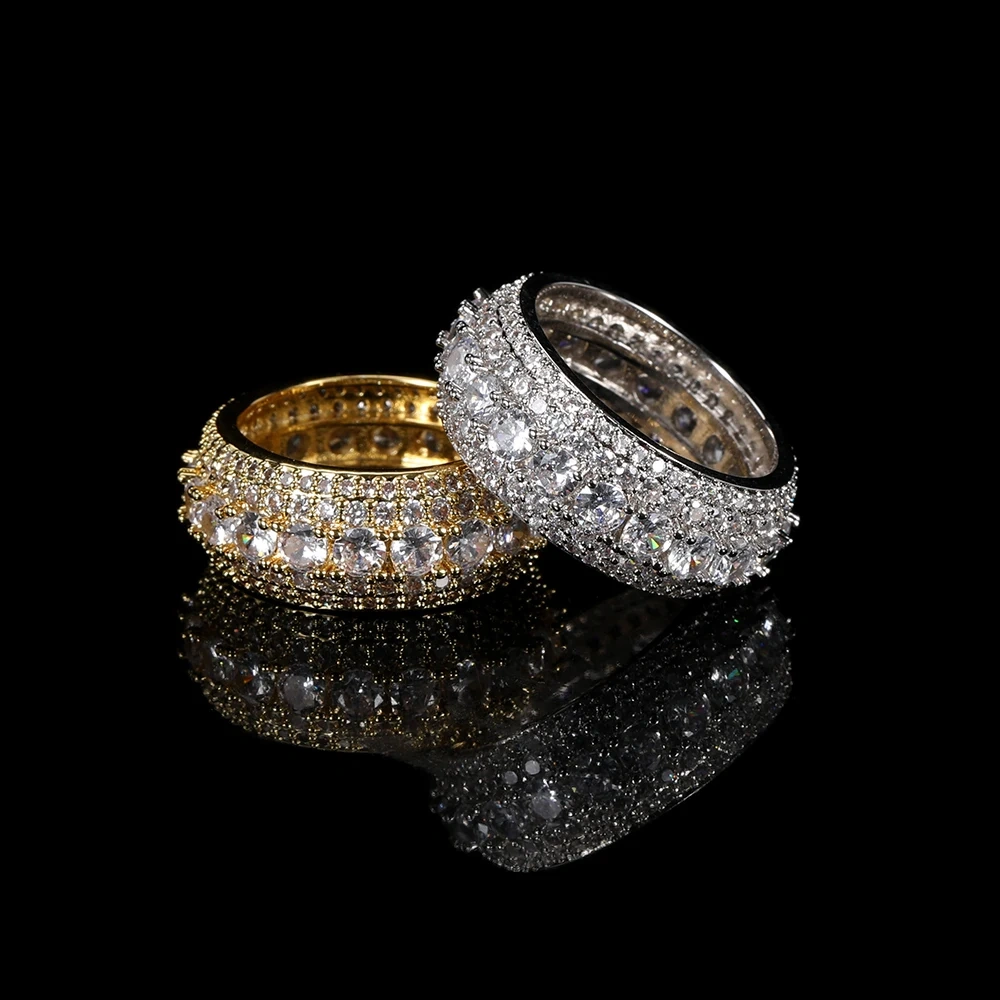 Hip Hop Rapper Rock Quality 5 Row Cubic Zirconia Cuban Rings Fashion Jewelry For Women Iced Cuban Ring Drop Shipping
