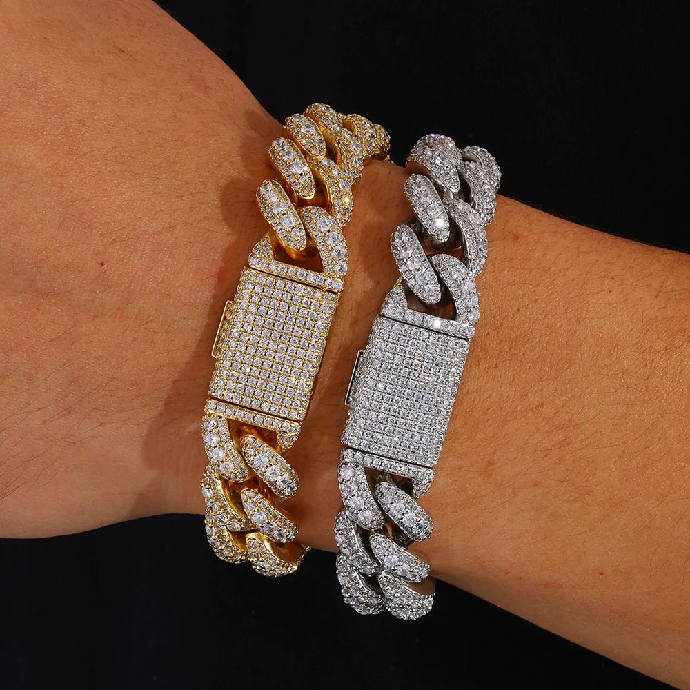 Hip Hop Jewelry 15mm Bubble Cuban Bracelet Men Bling Iced Out 3 Rows Cubic Zirconia Cuban Bracelet Charms Birthday Gift