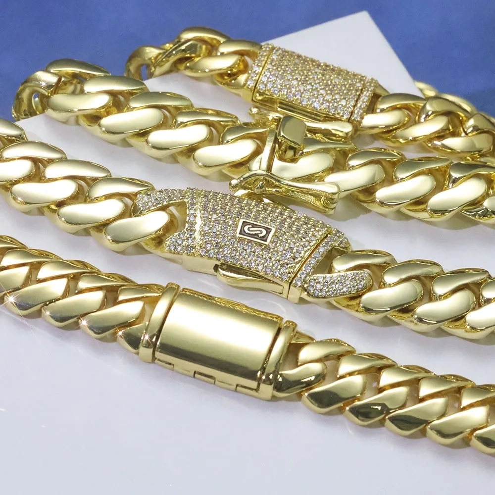 ESKEEM 12mm Cuban Link Chain Necklace 14K Gold Plated Brass Hip Hop Jewelry Customizable Men Women Gift
