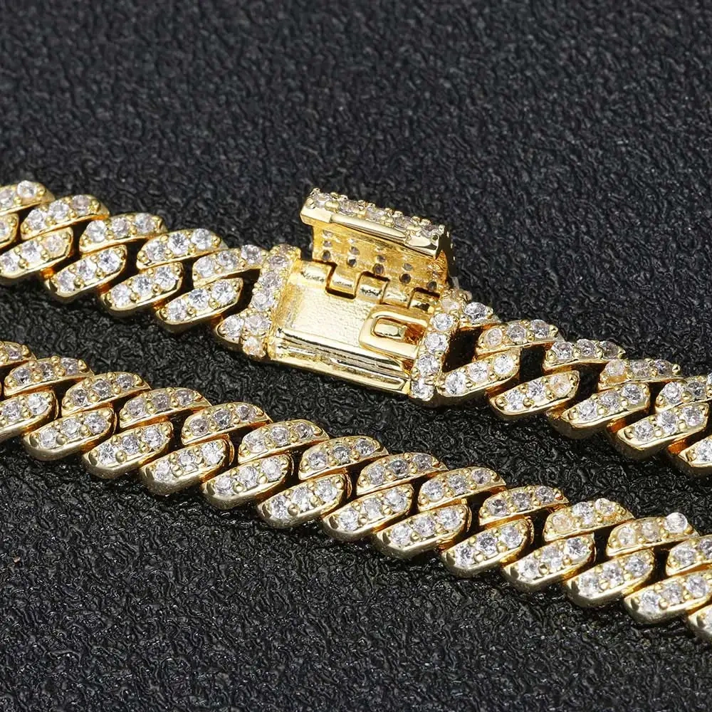 ESKEEM 6MM Width Iced Out Cuban Chain Bling Necklace CZ Golden Miami Cuban Link Chain For Women Men's Hip Hop Jewelry Gifts