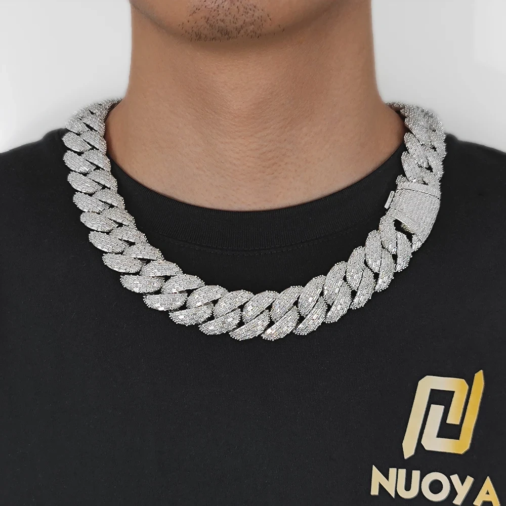 Hip Hop Jewelry 24mm 4 Rows Rectangle CZ Cuban Link Chain 18k Gold Plated Miami Iced Out Cuban Link Necklace For Men Gift