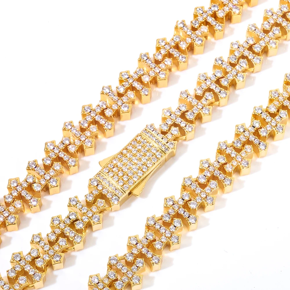 ESKEEM Iced Reversed Cross Chain Necklace for Women Men Cubic Zirconia Necklaces with Box Spring Clasp Fashion Jewelry for Gift