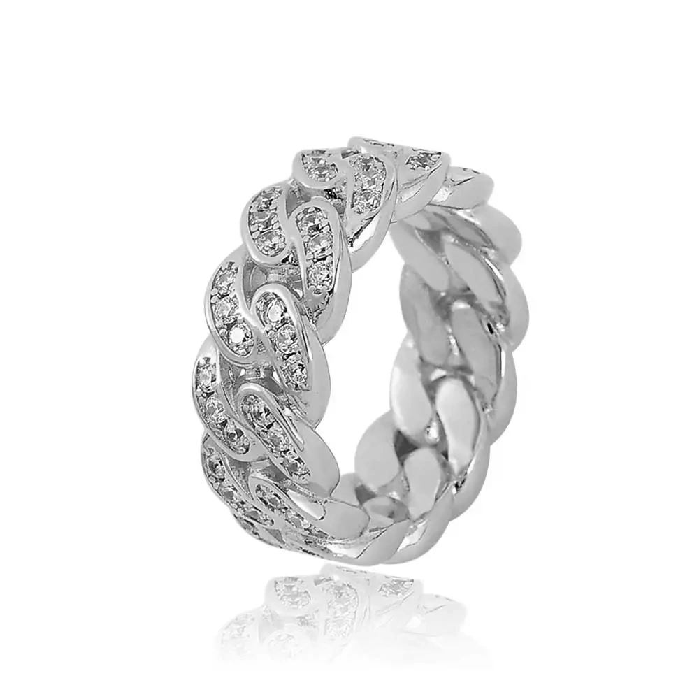 Hip Hop Men's Iced Out Bling Cubi Zirconia Cuban Link Ring Jewelry Men Accessories Party Gift