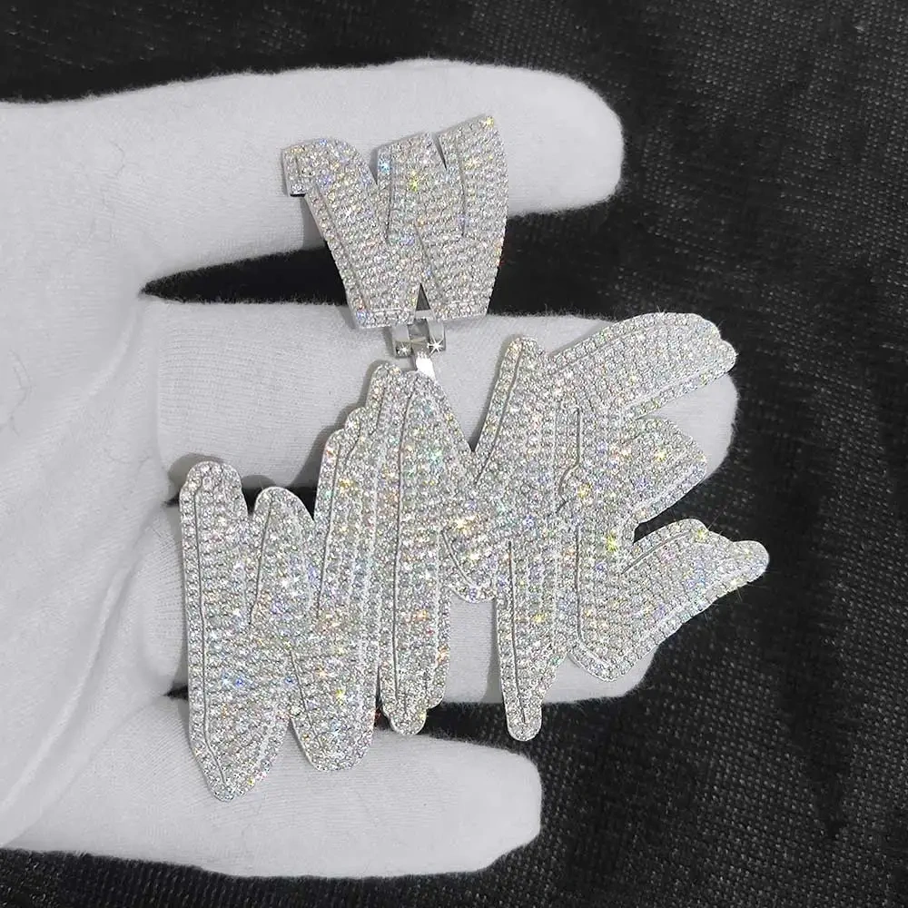 New Style Custom Moissanite Pendant Necklace 925 Sterling Silver Iced out Jewelry Custom Initial Letter Pendant For Gifts