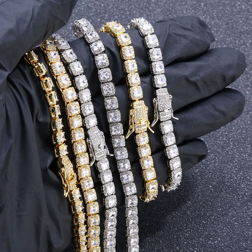 Women's 5mm Full Diamond Cuban Chain Hip Hop Rock Sugar Chain Personalized Splicing CZ Bling Tennis Chain Valentine's Day Gift