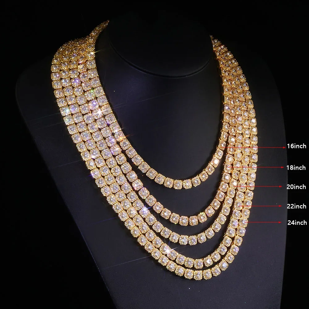 ESKEEM 5/7/10/12mm High Quality Clustered Tennis Chain Bracelet Hip Hop Jewelry Iced Out Diamond Tennis Necklace