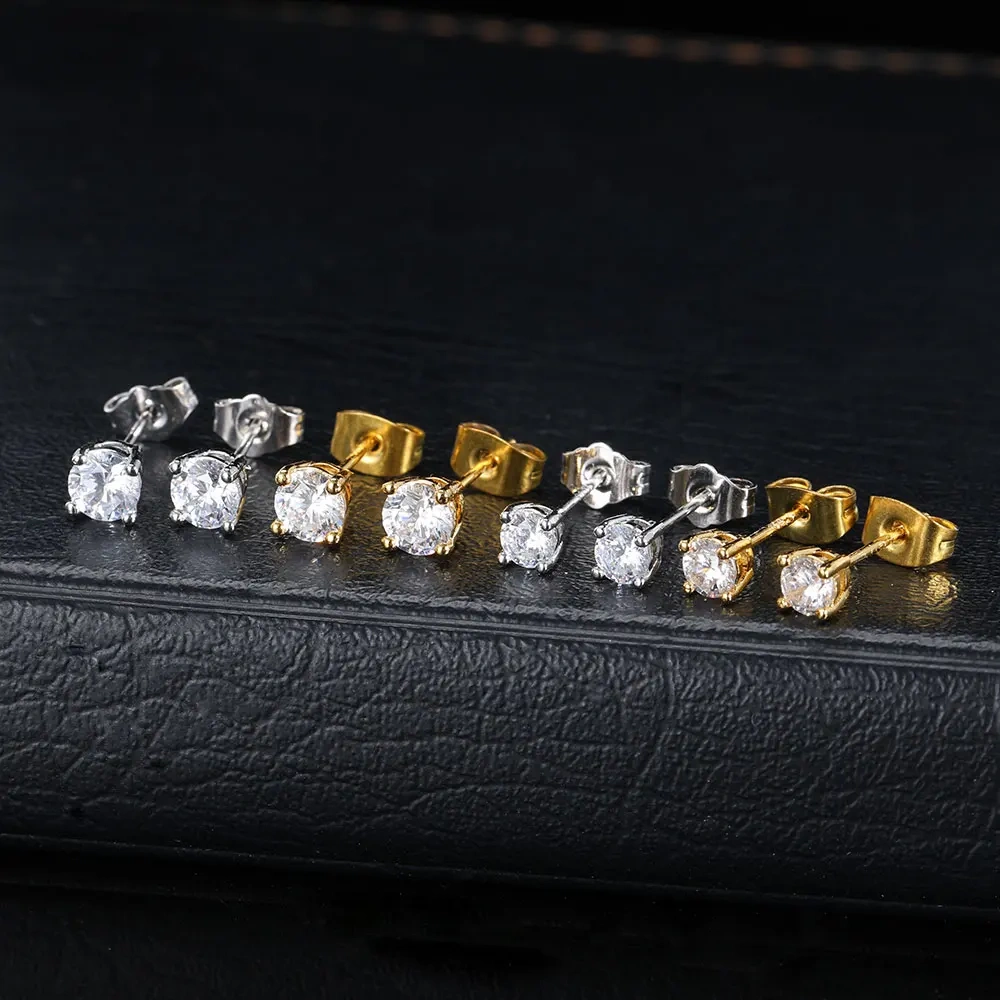 Rapper Rock Hip Hop Classic Fashion Women Earrings 4mm 5mm Big Round Brass Zircon  Luxurious Jewelry