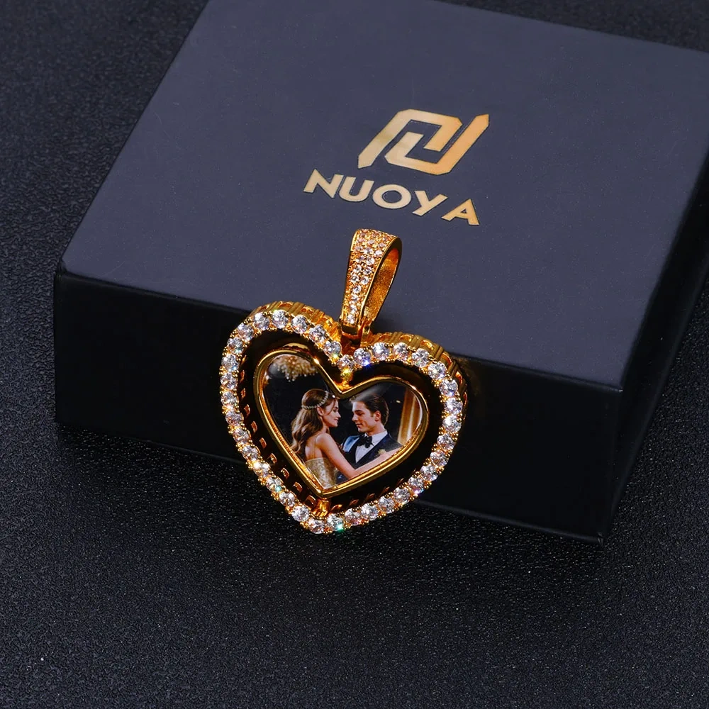 Custom Heart Picture Pendant Necklace For Women Hip Hop Jewelry Iced Out Spinning Two-Sided  Photo Pendant Drop Shipping