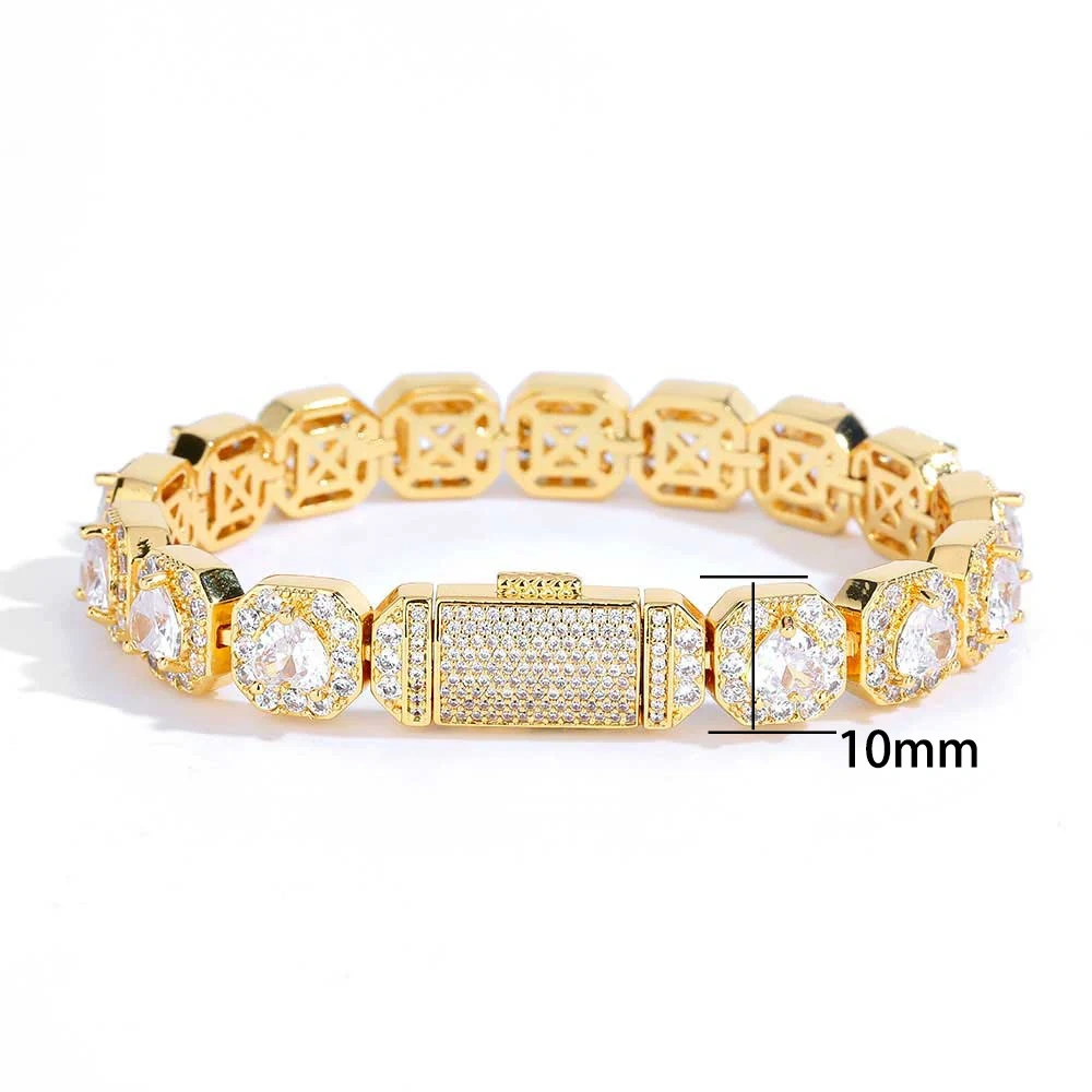 Hip Hop Jewelry 7/10/12mm Tennis Chain Necklace Bling Iced Zircon Cluster Diamond Gold Plated Choker for Women Men Party Gift
