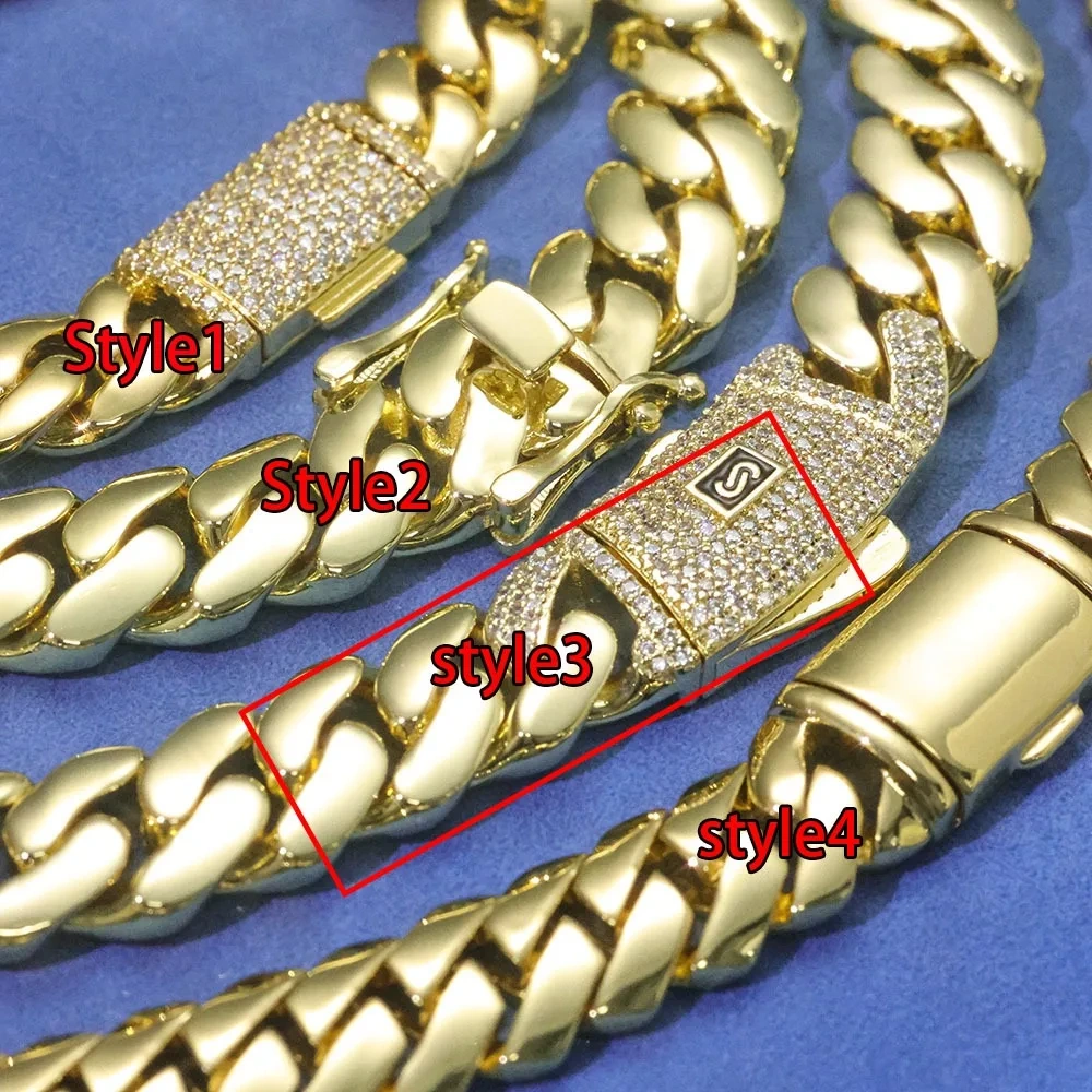 ESKEEM 12mm Cuban Link Chain Necklace 14K Gold Plated Brass Hip Hop Jewelry Customizable Men Women Gift