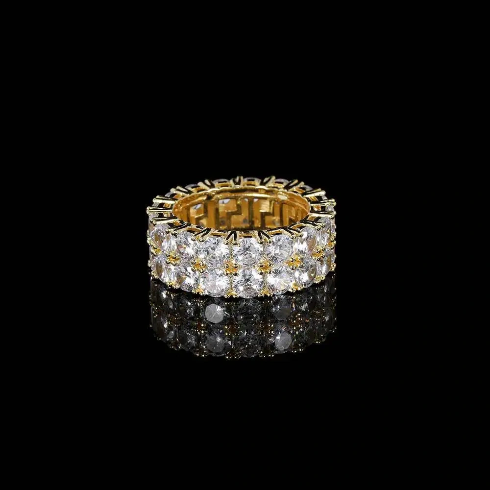 Hip Hop Rapper Rock Ring Fashion Jewelry Iced Out Rectangle Double Row 3A CZ 8MM Ring For Women And Men Christmas Gift