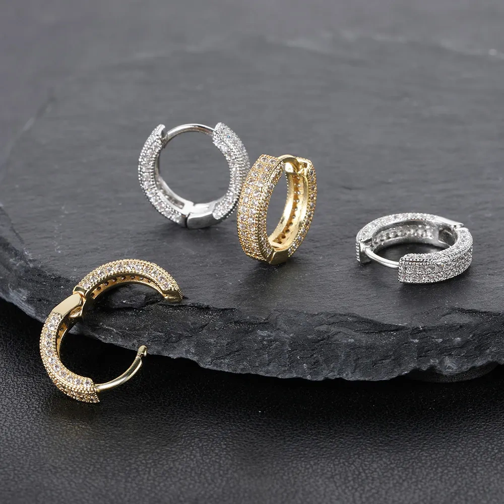 Hip Hop Personalized Iced Out Earrings for Girl Double Cubic Zirconia Hoop For Stud Men Women Rock Jewelry Birthday Gift