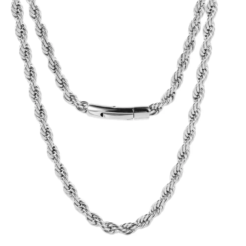 Hip Hop Jewelry PVD Plated Mens 6mm Stainless Steel Franco Rope Chain Necklace 16-26“ For Men Women Gift