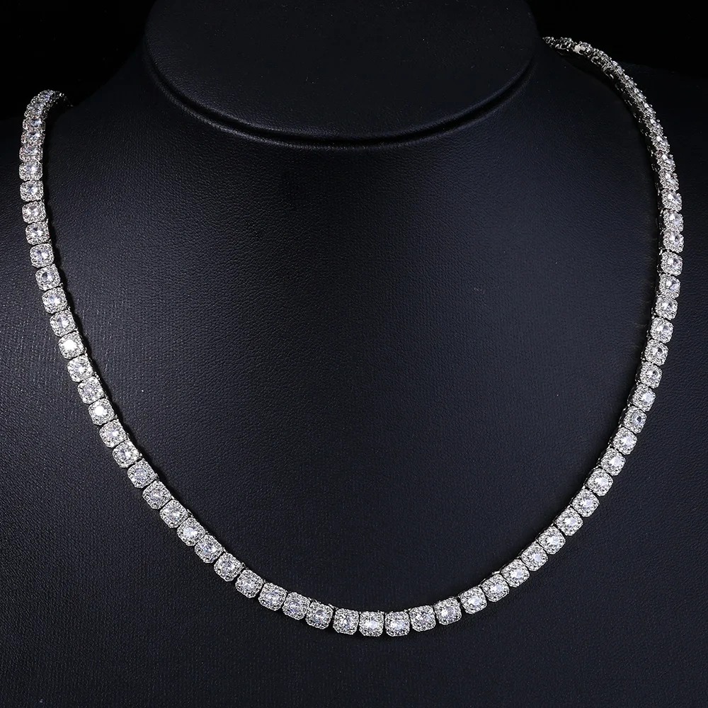 Hip Hop Jewelry 5mm Cluster Iced Tennis Chain Choker Bling Cubic Zirconia Diamond Necklace for Women Christmas Day Gift