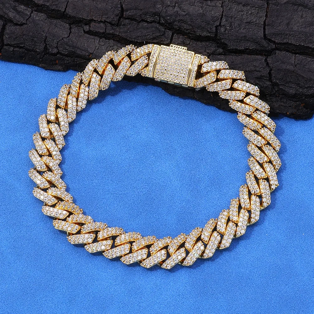 10MM Bling Ice out Cuban Bracelet Copper With Cubic Zircon Cuban Link Chain Hip Hop 2 Rows Ice Out Jewelry For Men Women