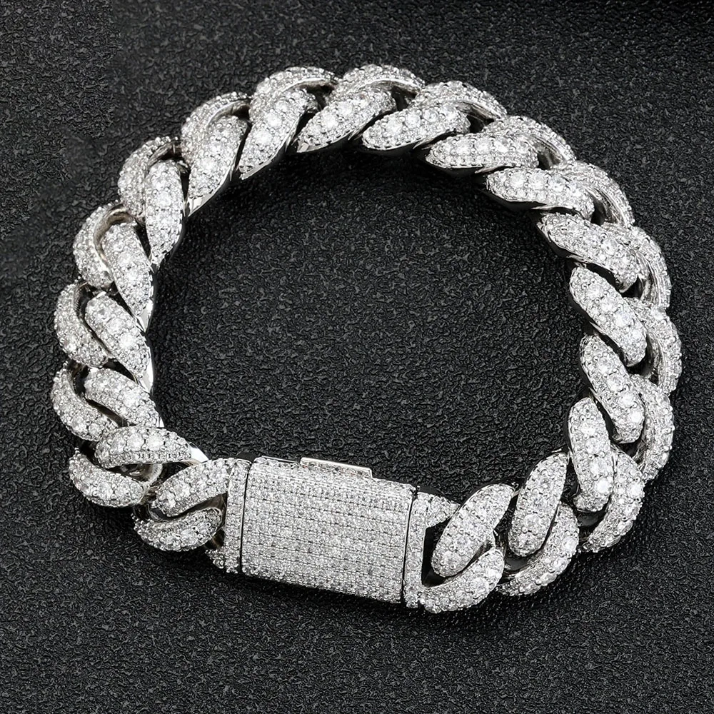 Hip Hop Jewelry 15mm Bubble Cuban Bracelet Men Bling Iced Out 3 Rows Cubic Zirconia Cuban Bracelet Charms Birthday Gift