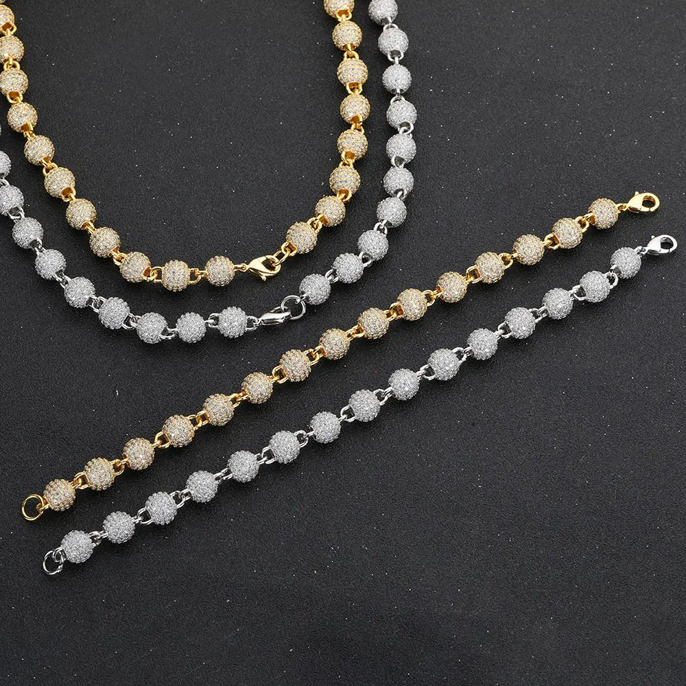 ESKEEM 8mm Ball Shape Link Chain For Women Accessories Iced Out Chain Micro Pave Cz Jewelry Full Diamond Round Bead Necklac