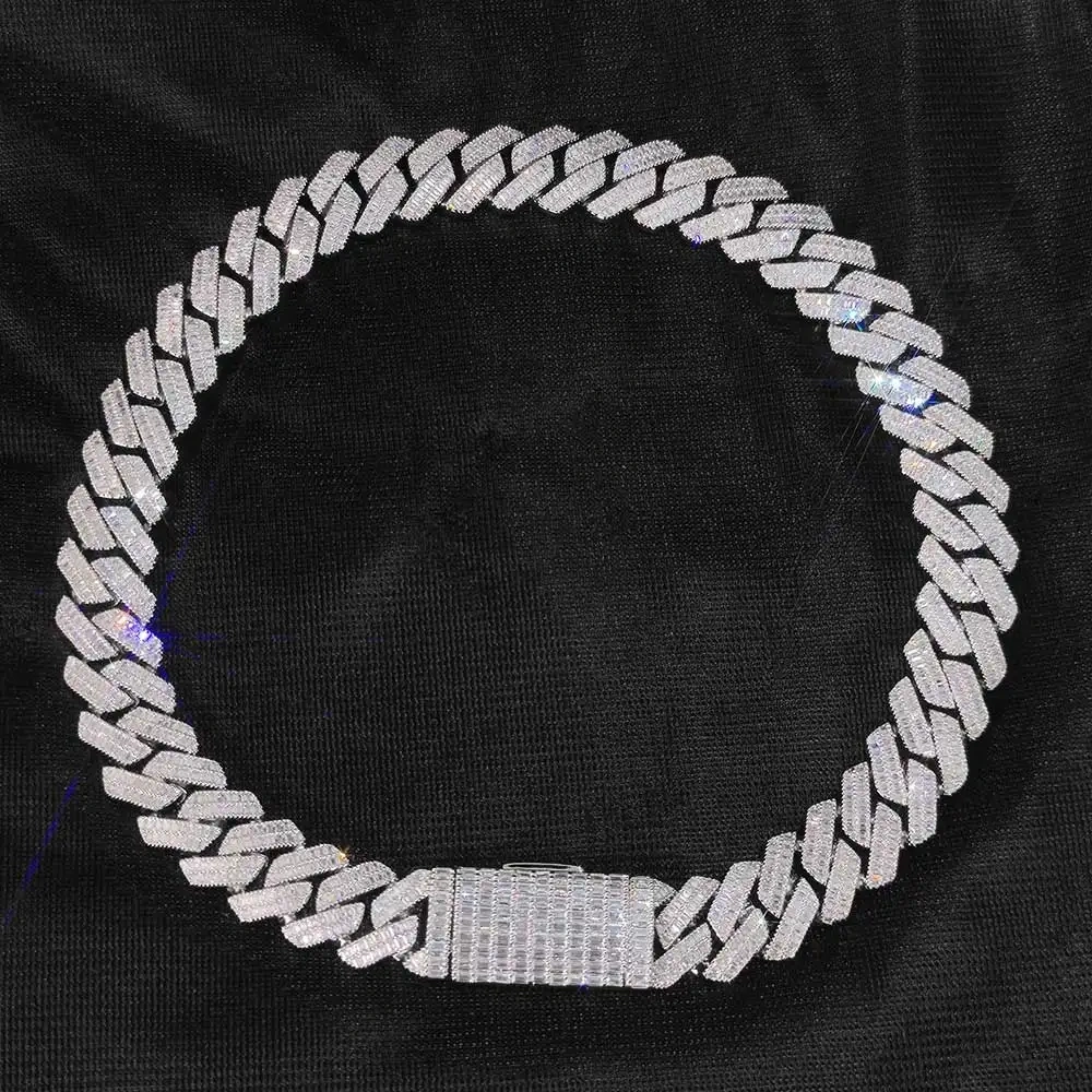 20mm 2 Rows Rectangle CZ Iced Out Miami Cuban Link Chain Bling 5A Zircon Stone Hip Hop Jewelry Necklace For Men Gift