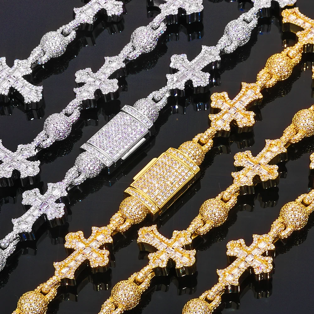 ESKEEM Custom Baguette Cubic Zirconia Iced Out Bead Cross Infinity Necklace Hip Hop Jewelry 18mm Cuban Link Chain Party Gift