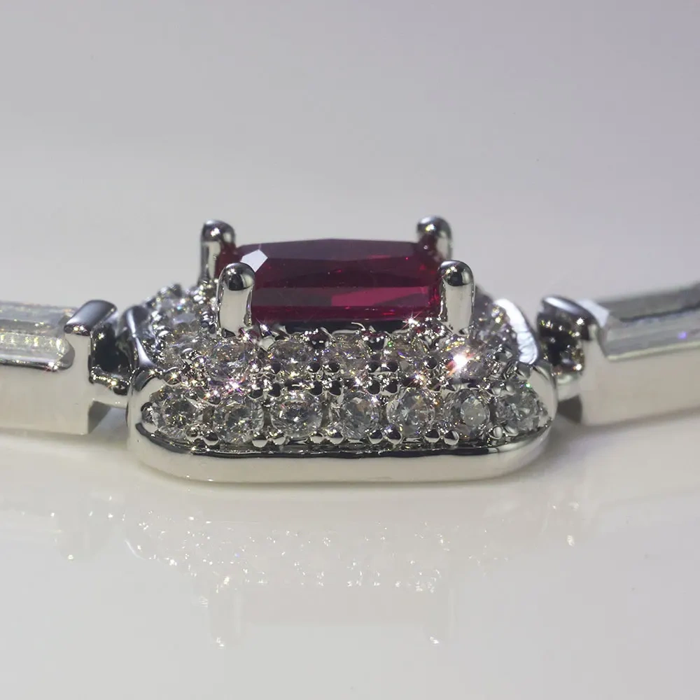 Women's Jewelry Silver Plated Red Diamond Gemstone Bracelet Micro Pave Emerald Zircon Fashion Crimson Bracelet