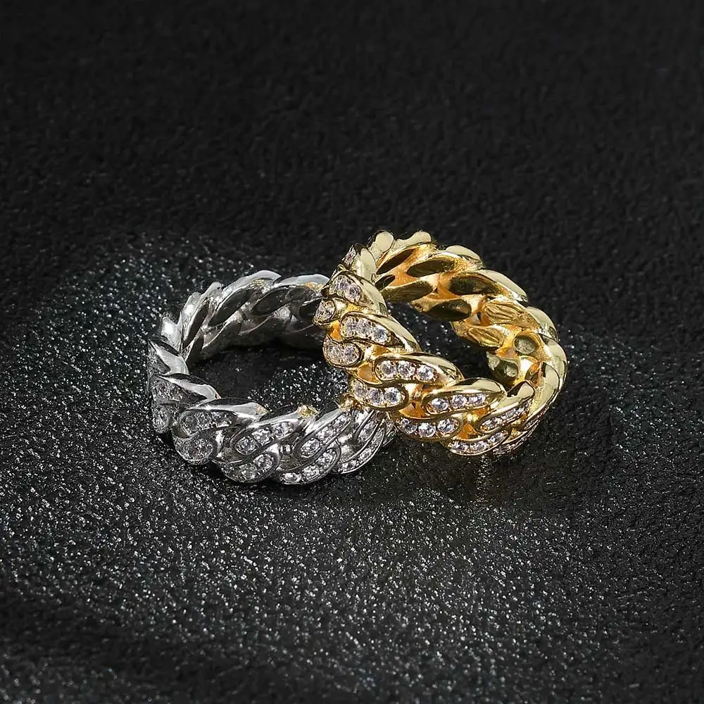 ESKEEM Sparkling VVS Diamond 925 Silver Ring Single Row Moissanite Cuban Ring For Women And Man Hip Hop Jewelry