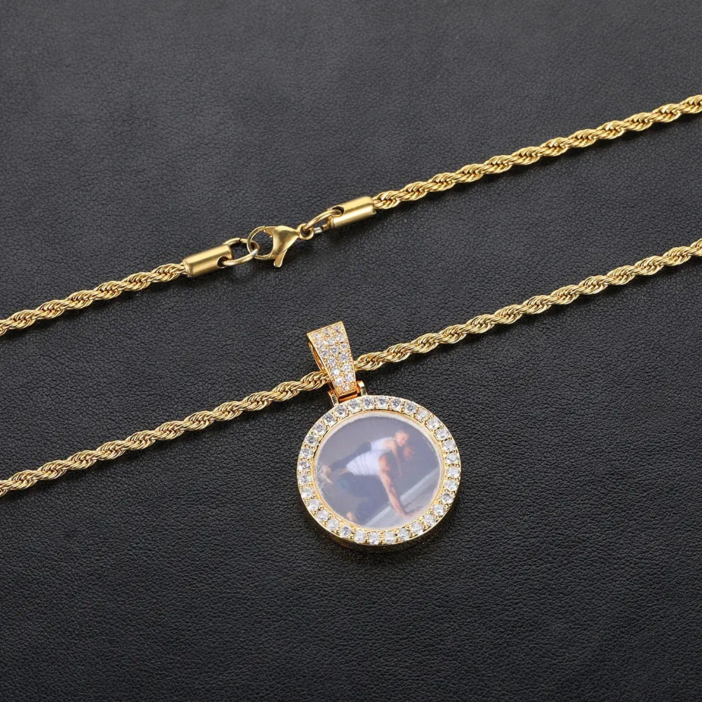 26MM Mini Size Custom Photo Necklace for Woemen Personalized Medallions Picture Pendant Zircon Hip Hop Custom Jewelry